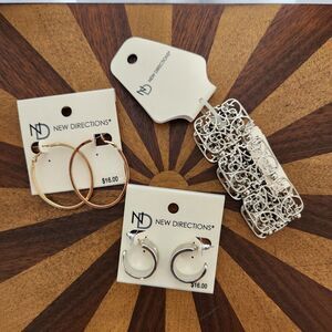 New Directions Jewelry Bundle Lot Hoop Earrings Silver Bracelet NWT Fashion